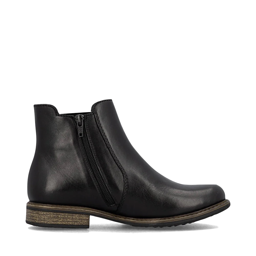 Side (right) view of Rieker Ornella 70 Waterproof Side Zip Chelsea Boot for women.