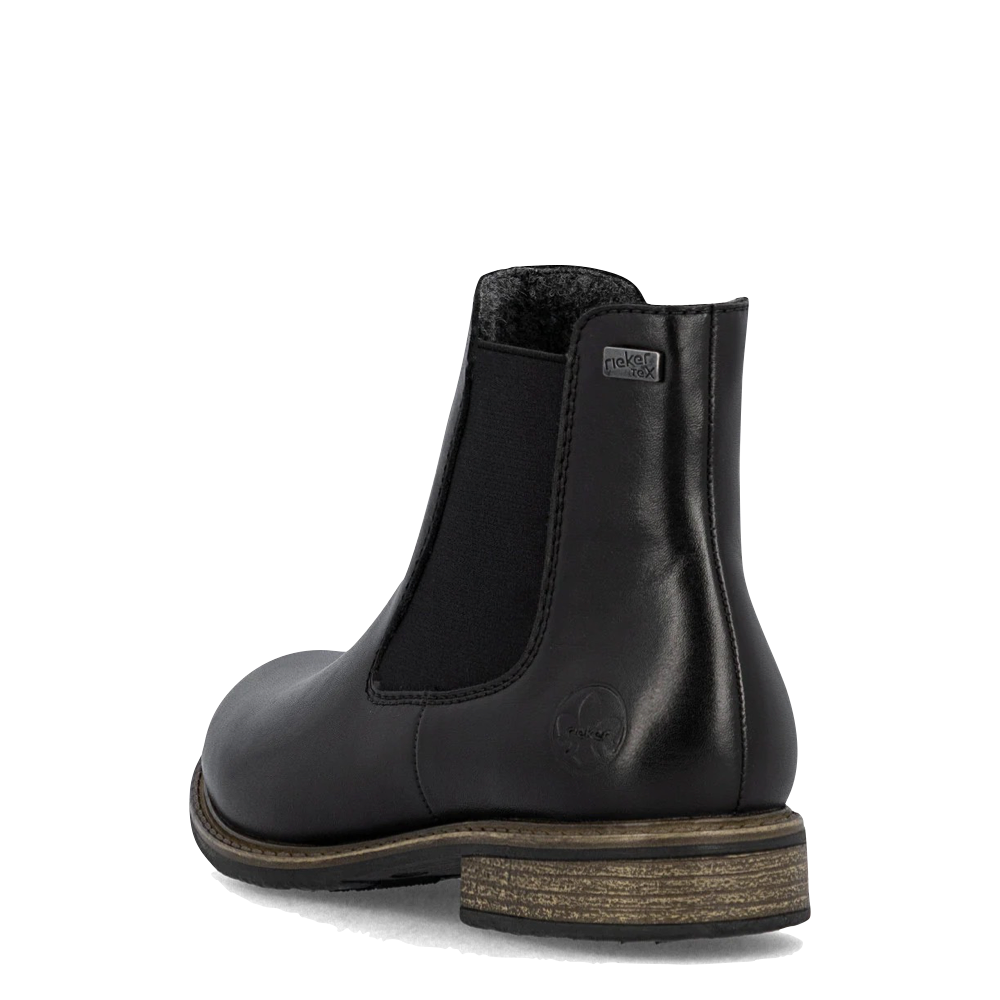 Heel view of Rieker Ornella 70 Waterproof Side Zip Chelsea Boot for women.