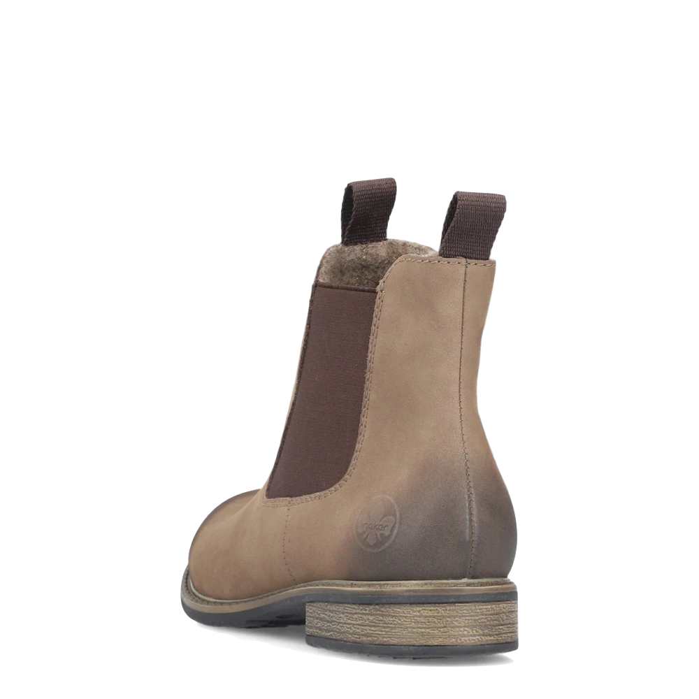 Heel view of Rieker Ornella 78 Side Zip Chelsea Boot for women.