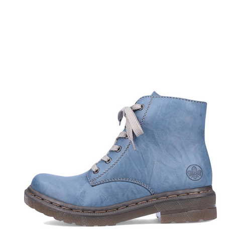 Rieker Women's Paris 40 Side Zip Lace Boot in Royal Blue
