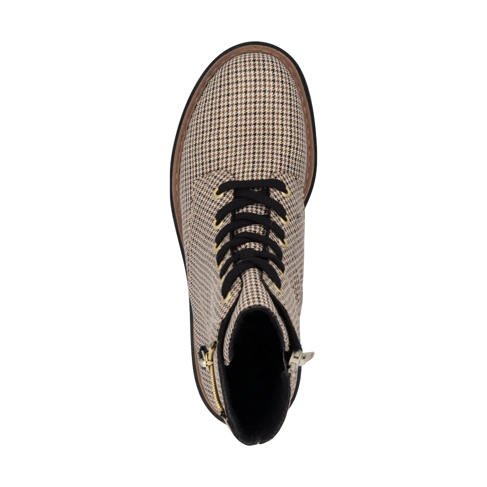 Top-down view of Rieker Pearl 17 Plaid Side Zip Lace Boot for women.