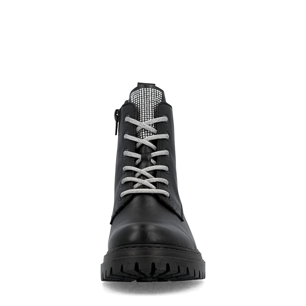 Front view of Rieker Pearl 20 Side Zip Lace Boot for women.