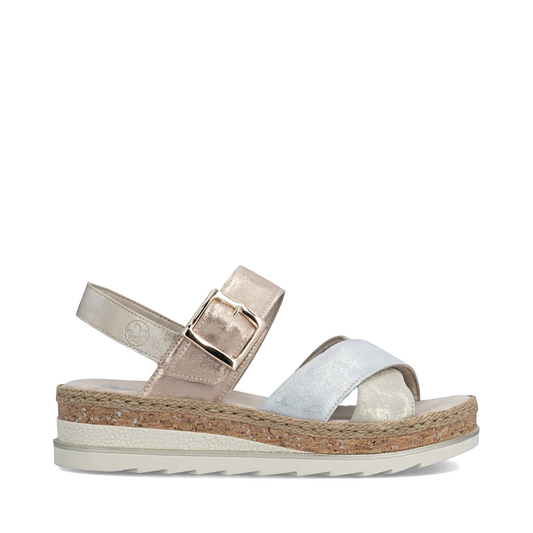 Side (right) view of Rieker Regina 51 Cross Strap Wedge Sandal for women.