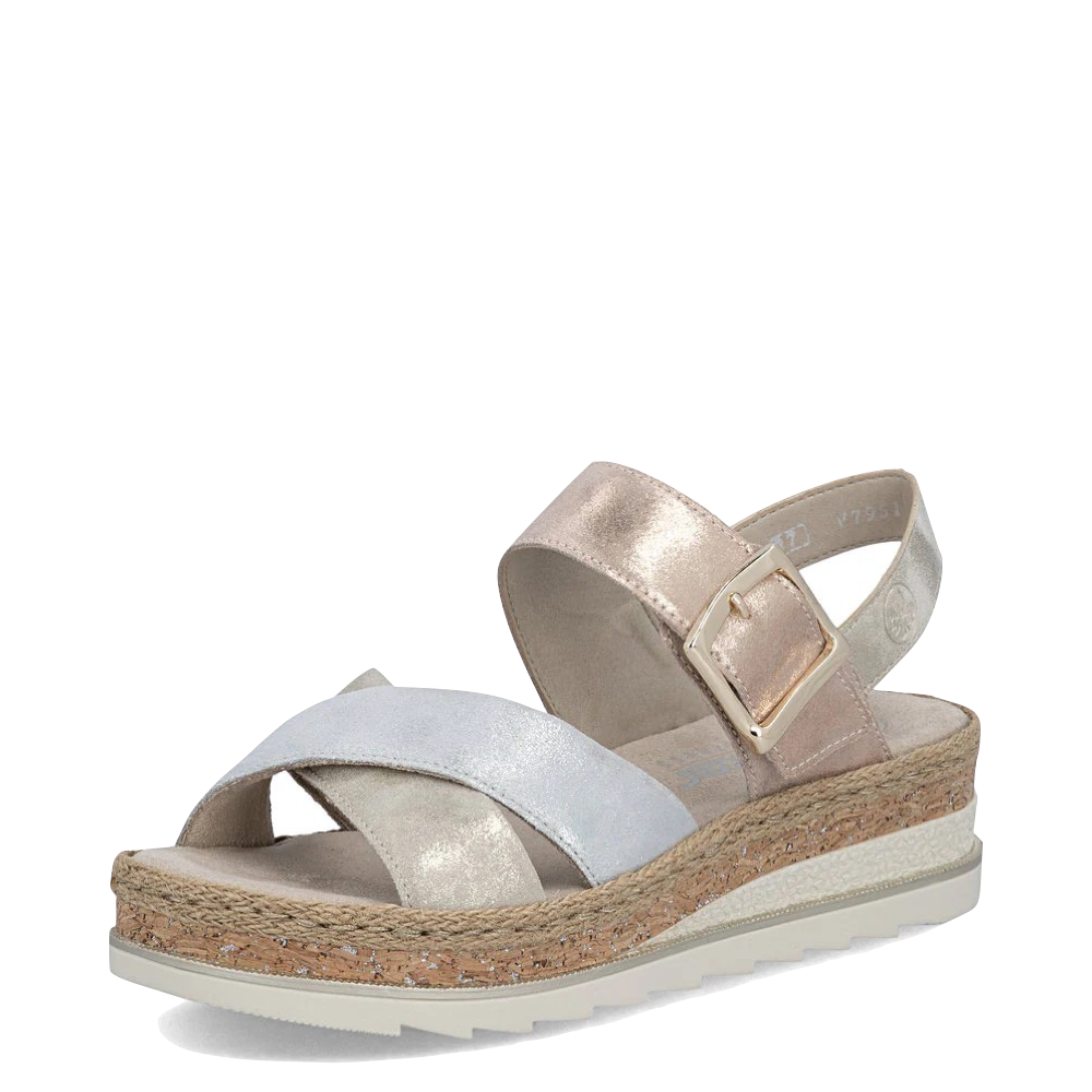 Toe view of Rieker Regina 51 Cross Strap Wedge Sandal for women.