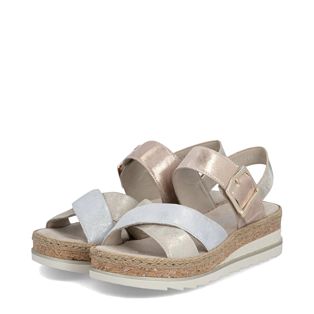 Toe view of Rieker Regina 51 Cross Strap Wedge Sandal for women.