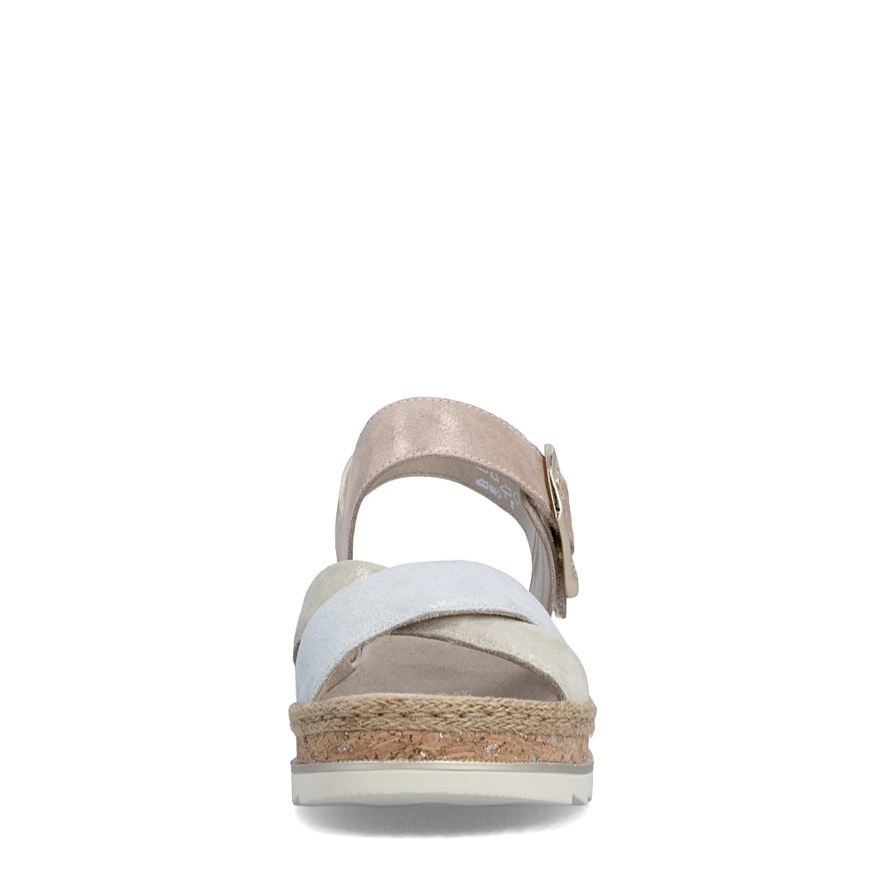 Front view of Rieker Regina 51 Cross Strap Wedge Sandal for women.