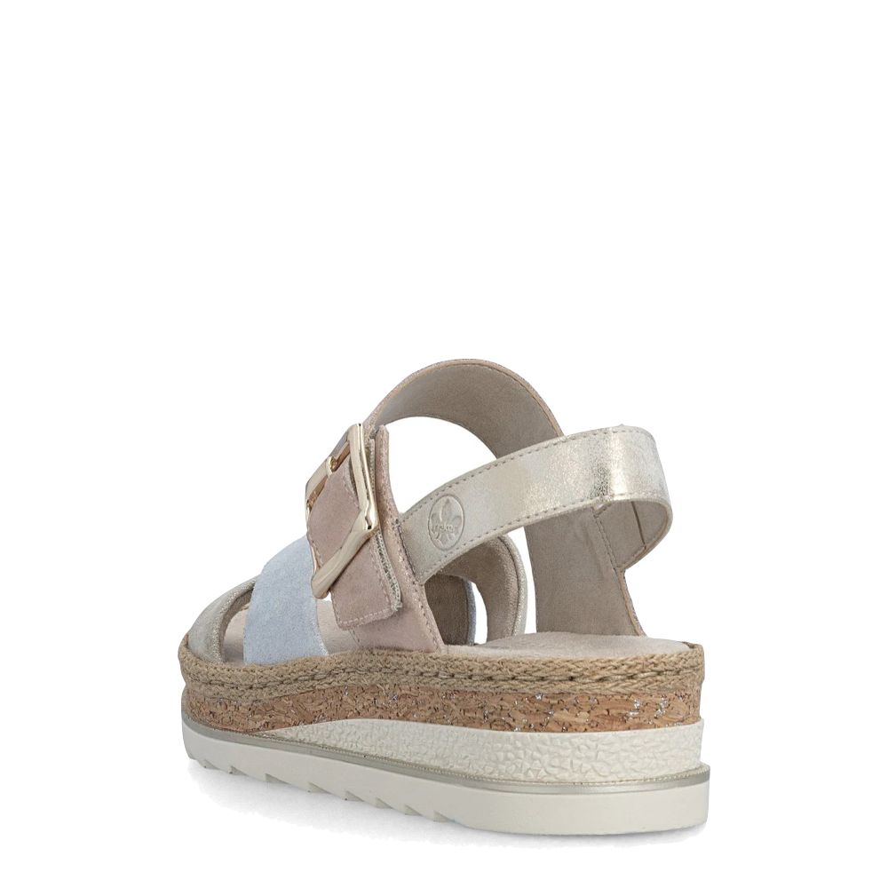Heel view of Rieker Regina 51 Cross Strap Wedge Sandal for women.