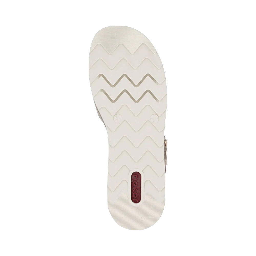 Bottom view of Rieker Regina 51 Cross Strap Wedge Sandal for women.