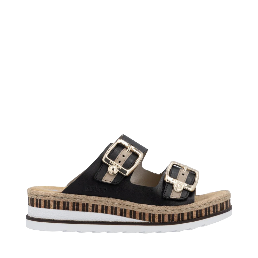 Side (right) view of Rieker Regina 55 Two Strap Slip On Sandal for women.