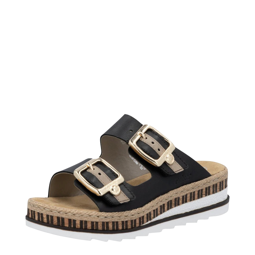 Toe view of Rieker Regina 55 Two Strap Slip On Sandal for women.