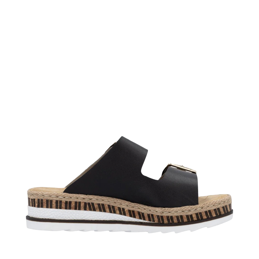 Side (right) view of Rieker Regina 55 Two Strap Slip On Sandal for women.
