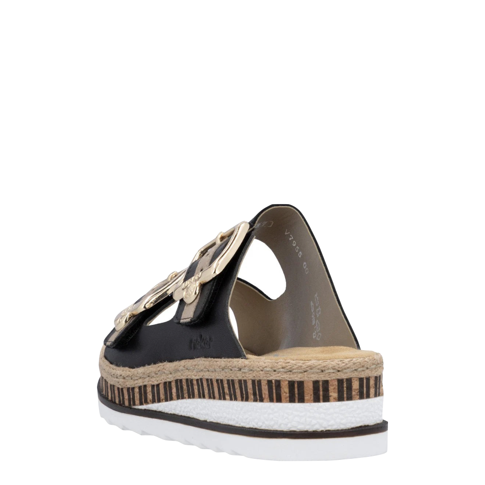 Heel view of Rieker Regina 55 Two Strap Slip On Sandal for women.