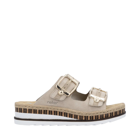 Side (right) view of Rieker Regina 55 Two Strap Slip On Sandal for women.