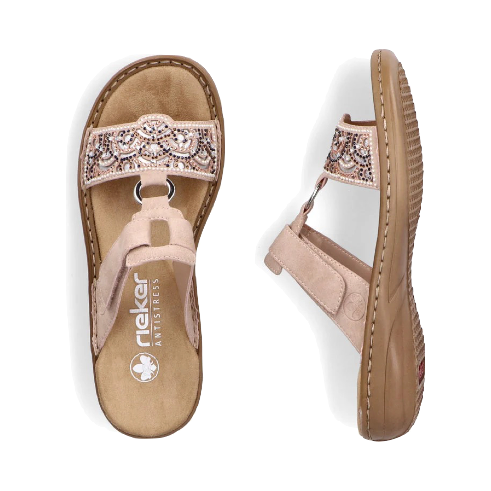 Top-down and side view of Rieker Regina K2 Slide Sandal for women.
