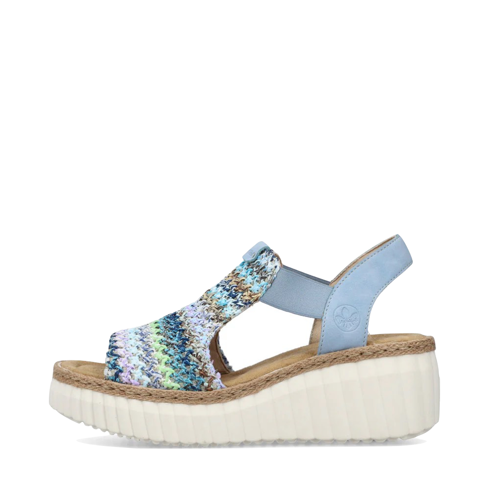 Side (left) view of Rieker Rose 72 Wedge Sandal for women.