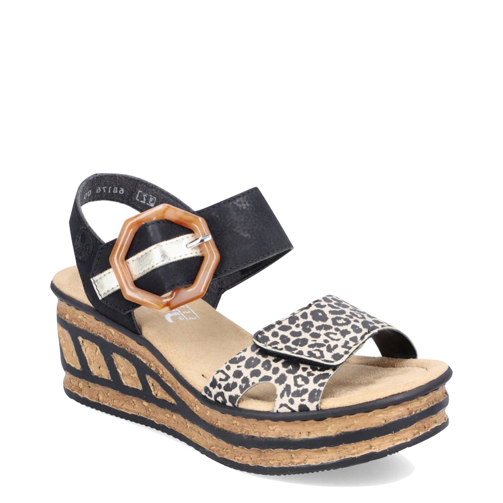 Toe view of Rieker Rose 76 Buckle Strap Wedge Sandal for women.