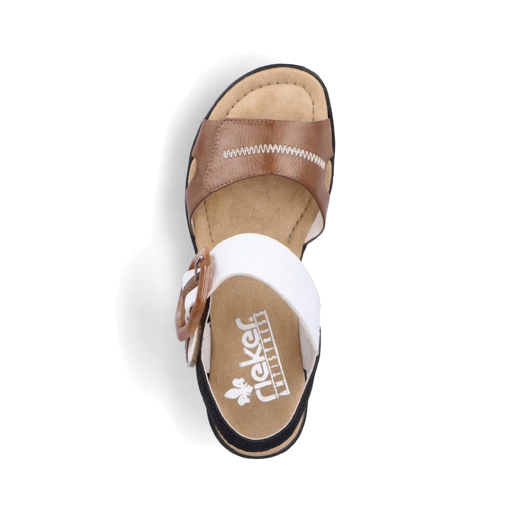 Top-down view of Rieker Rose 76 Buckle Strap Wedge Sandal for women.