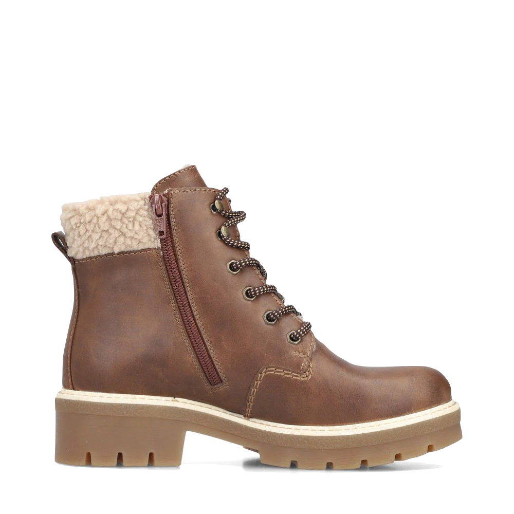 Side (right) view of Rieker Sabrina 18 Side Zip Waterproof Lace Boot for women.