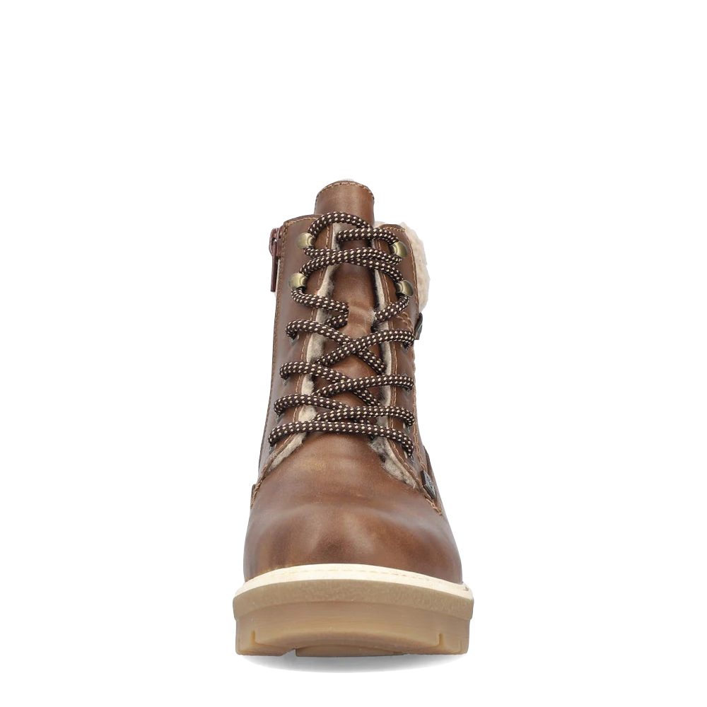 Front view of Rieker Sabrina 18 Side Zip Waterproof Lace Boot for women.