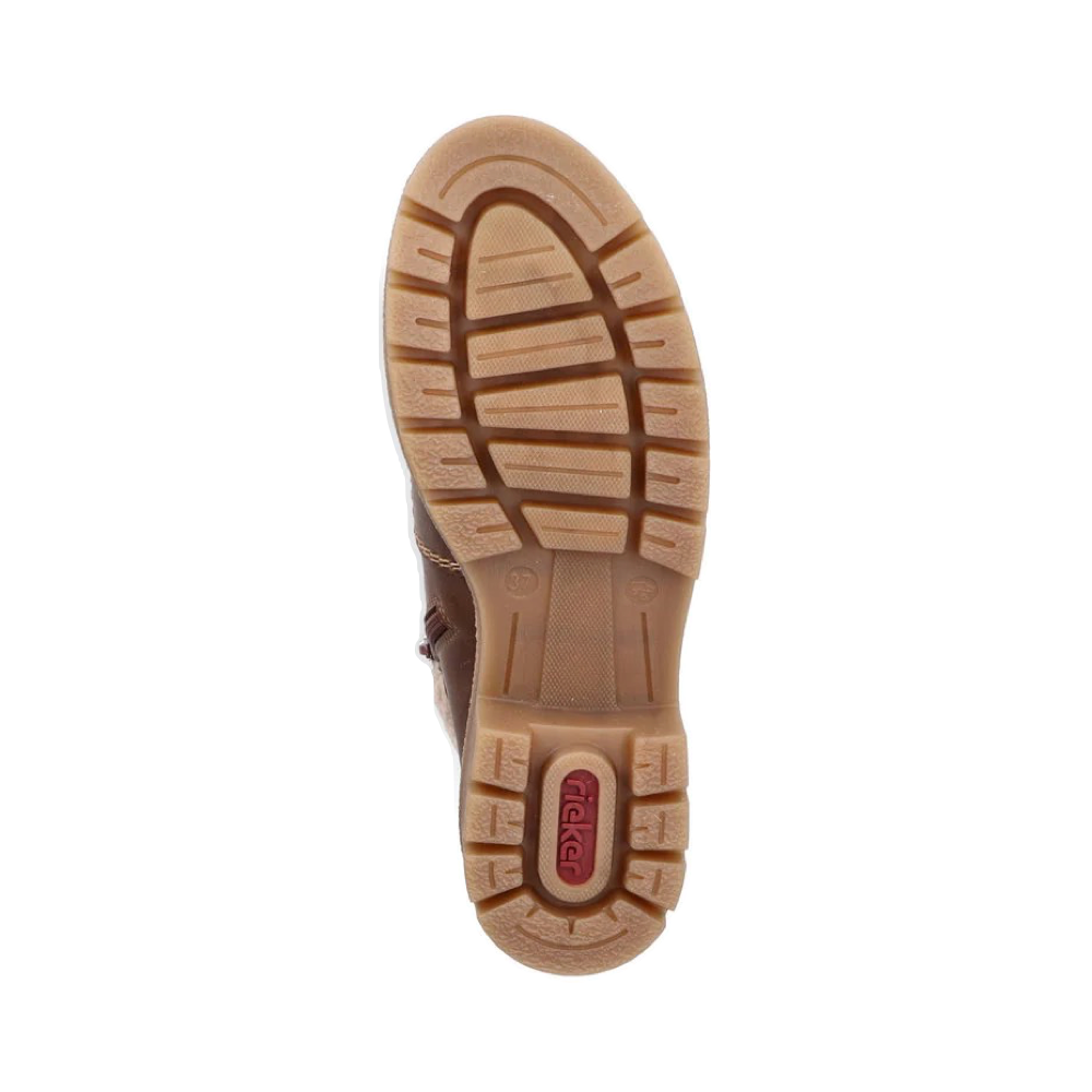 Bottom view of Rieker Sabrina 18 Side Zip Waterproof Lace Boot for women.