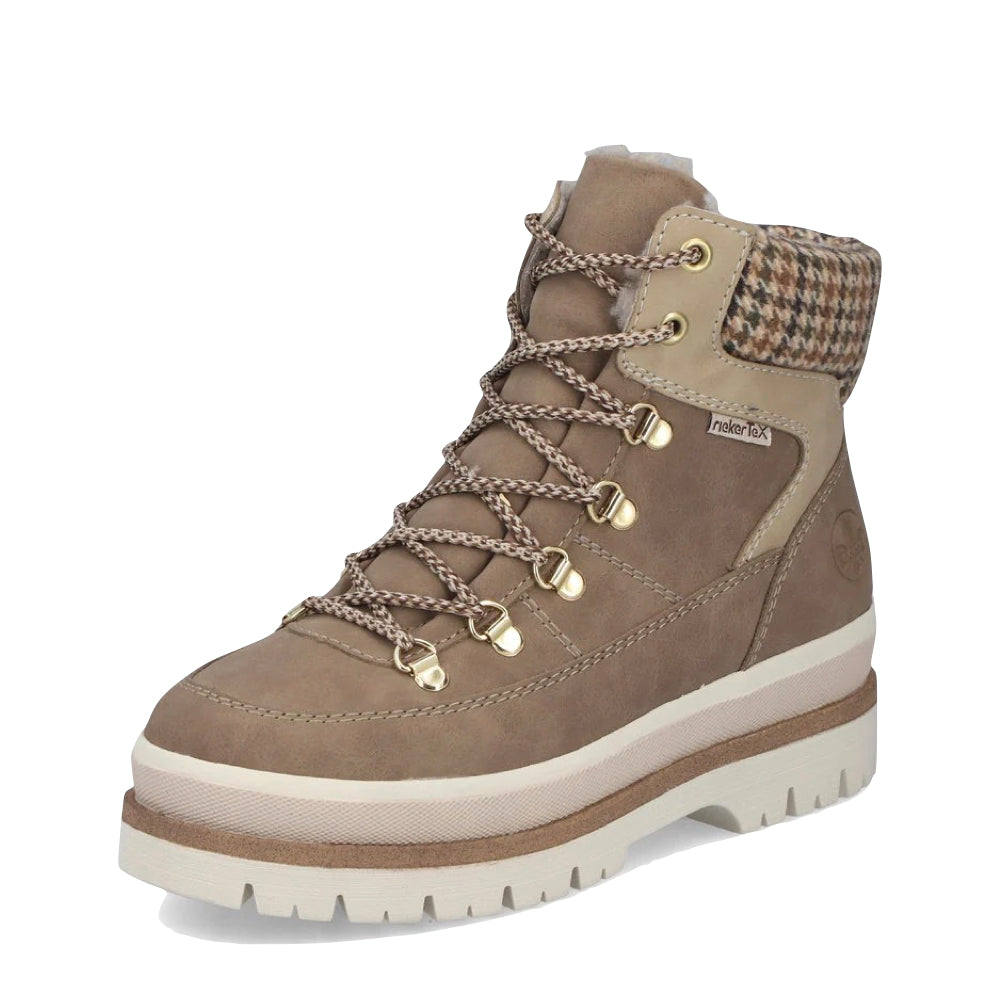 Toe view of Rieker Trudie 10 Side Zip Waterproof Lace Boot for women.