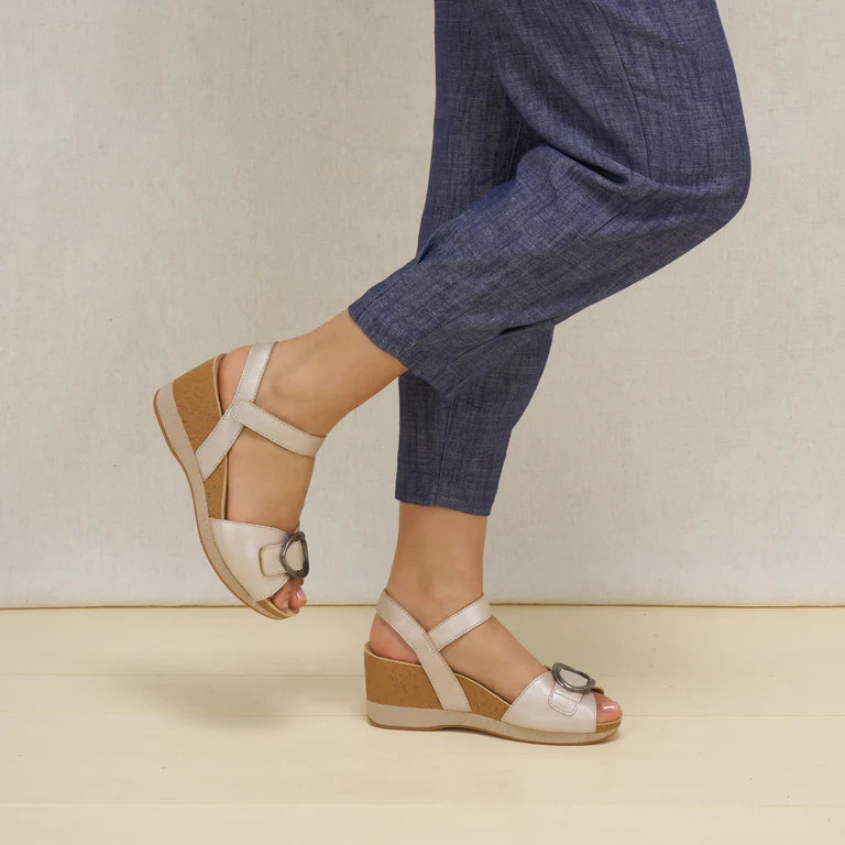 Dansko Women's Stella Wedge Sandal in Pearl Metallic