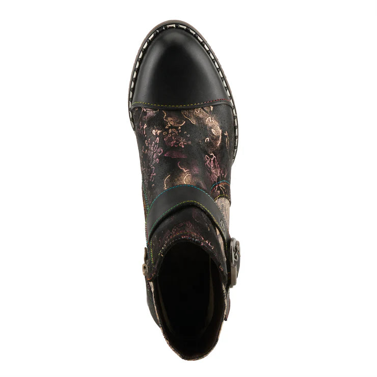 Spring Step Women's Sipperb Heeled Side Zip Boot in Black Multi