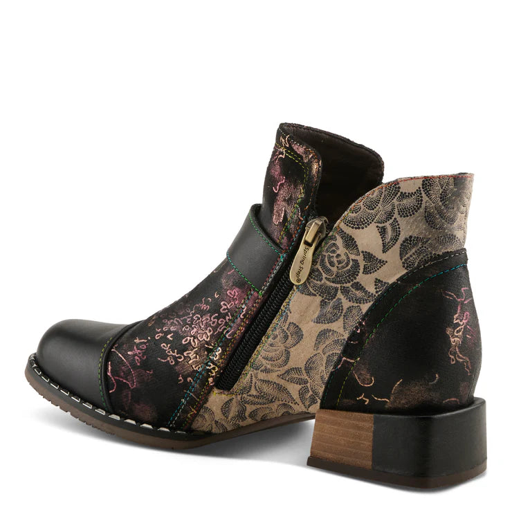 Spring Step Women's Sipperb Heeled Side Zip Boot in Black Multi