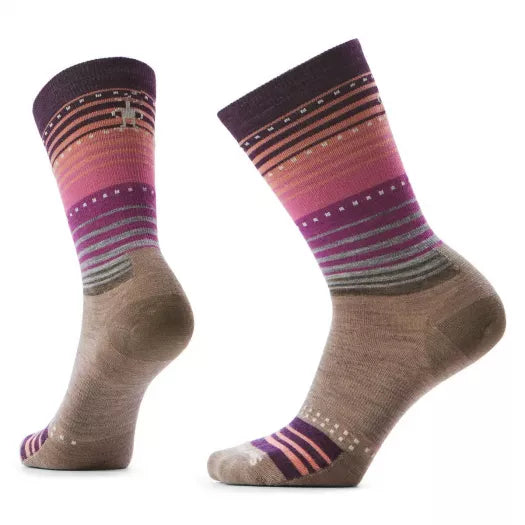 Smartwool Everyday Stitch Stripe Crew Socks in Fossil-Purple
