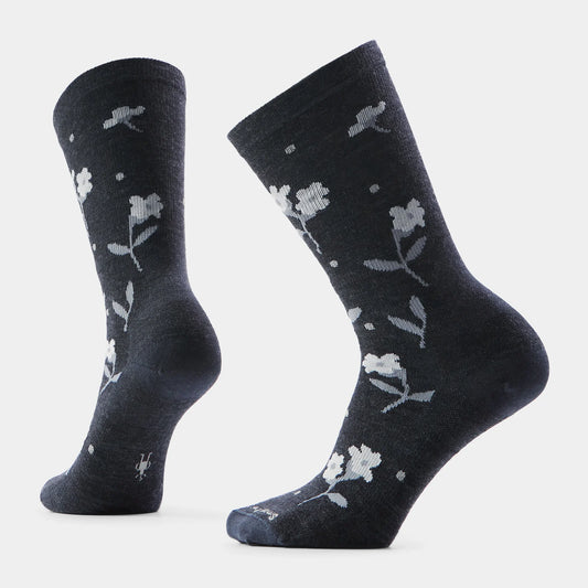 Smartwool Women's Zero Cushion Everyday Garden Gala Crew Socks in Charcoal