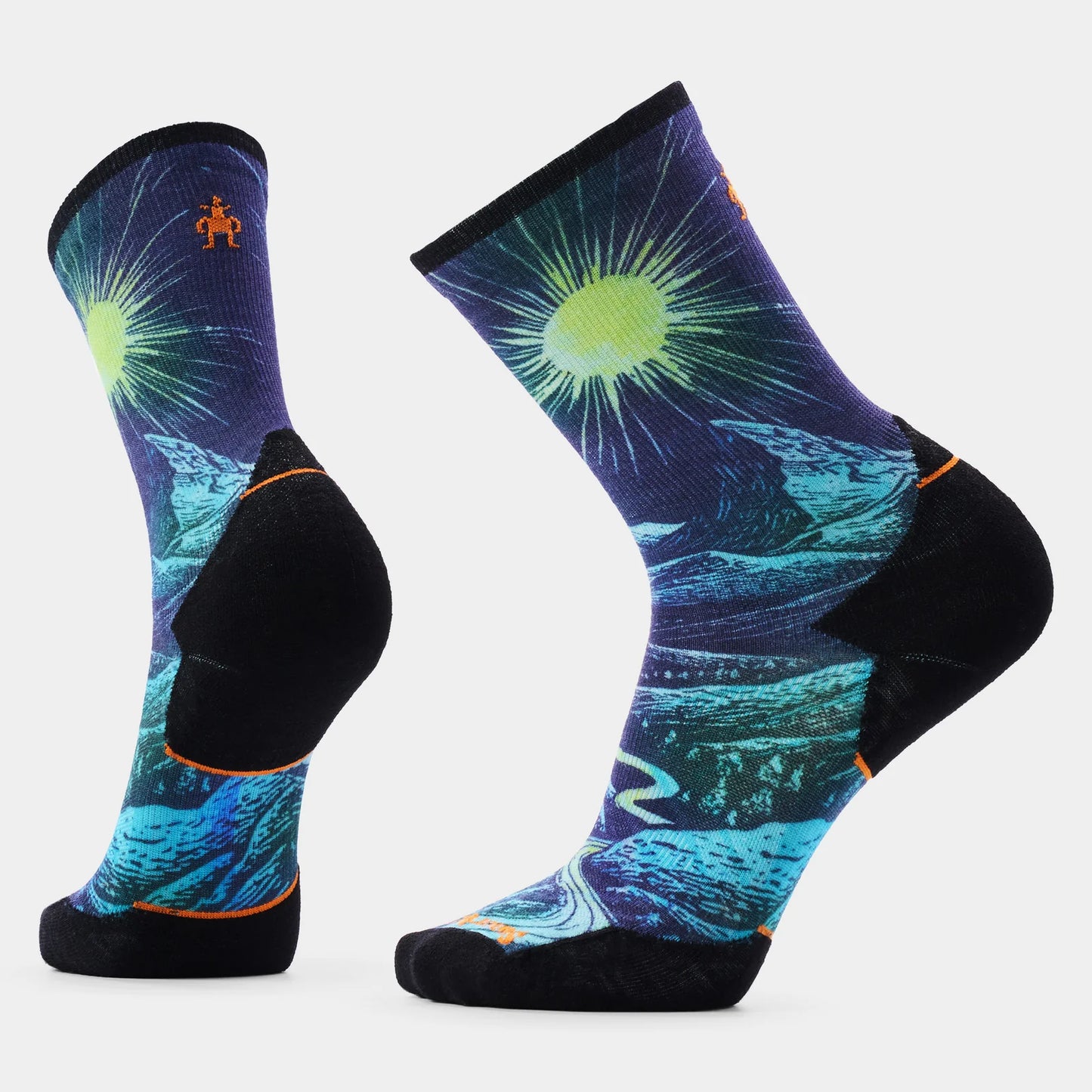 Smartwool Trail Run Treeline Print Targeted Cushion Crew Socks in Deep Navy