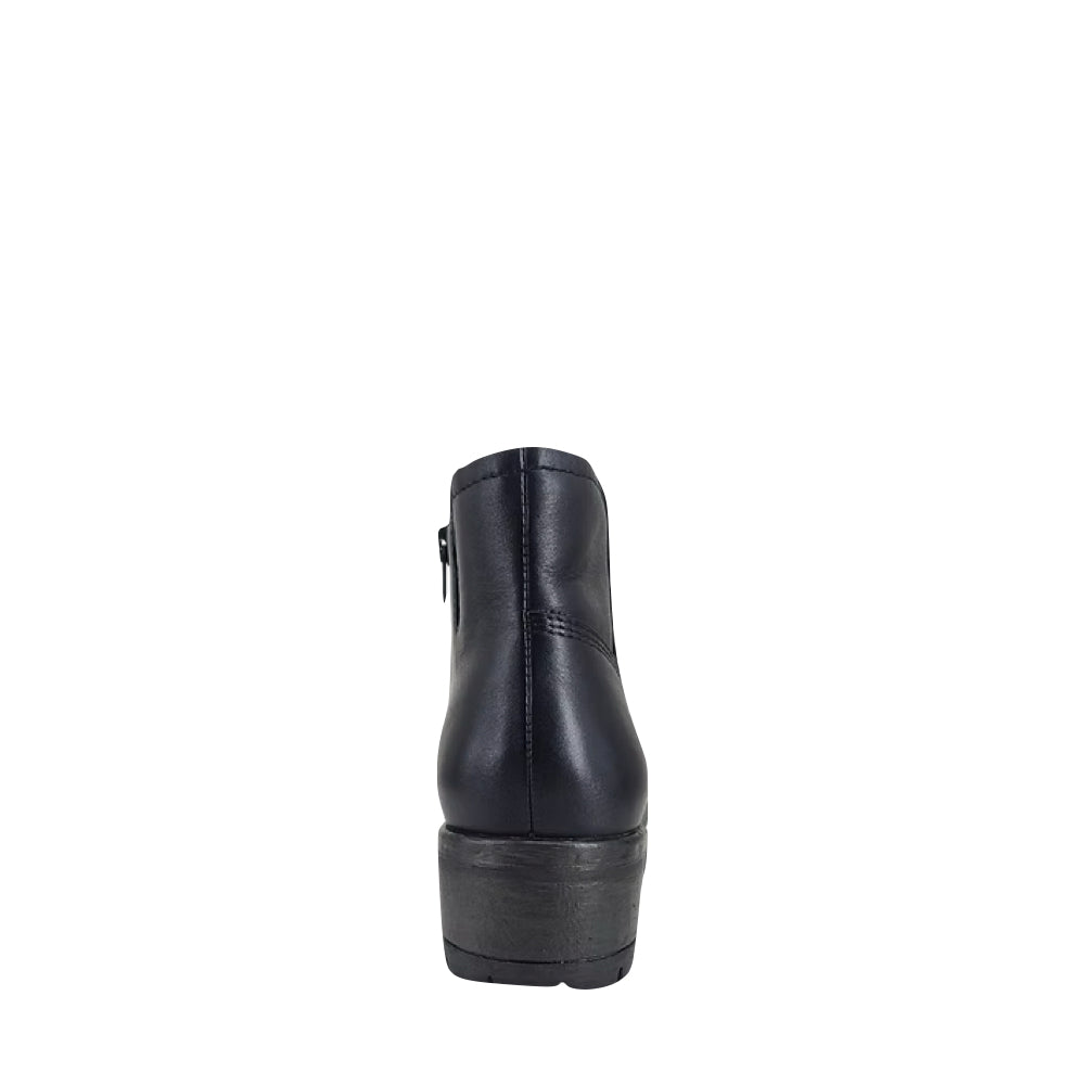 Back view of Salvia Cally Heeled Low Side Zip Waterproof Boot for women.