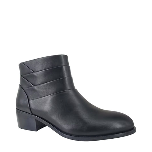 Side (right) view of Salvia Glimmer Heeled Side Zip Low Dress Boot for women.
