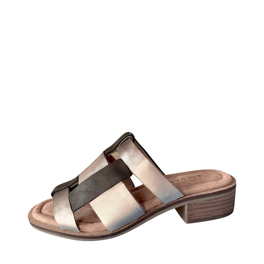 Side (left) view of Salvia Mimi Heeled Slide Sandal for women.