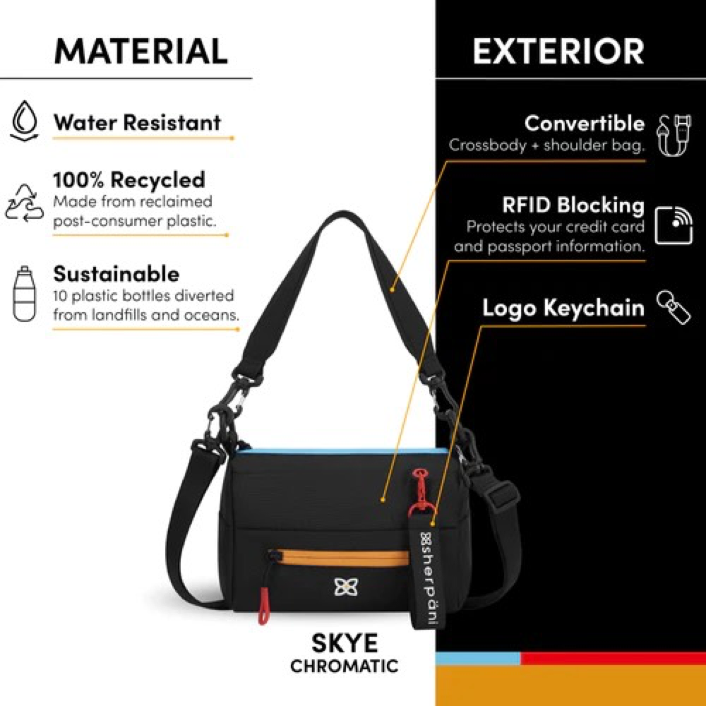Material and Exterior Details of  Sherpani Skye Mini Crossbody Bag.