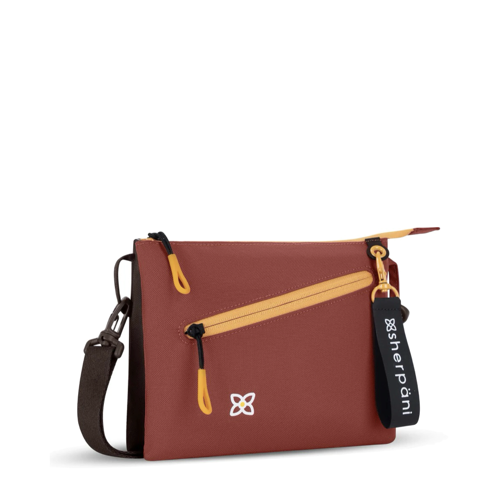 Front view of Sherpani Zoom Double Zip Crossbody bag in Cider.