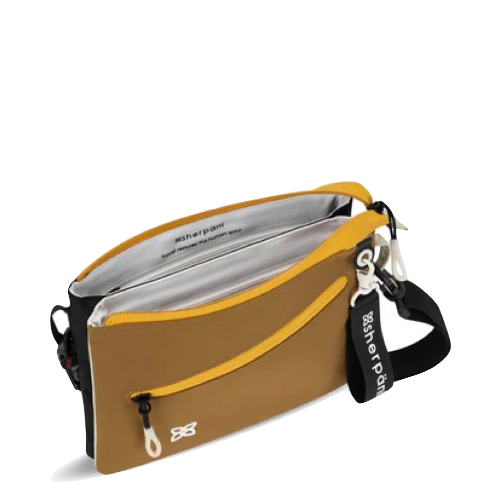 Top-down view of Sherpani Zoom Dual Pouch Crossbody Bag.