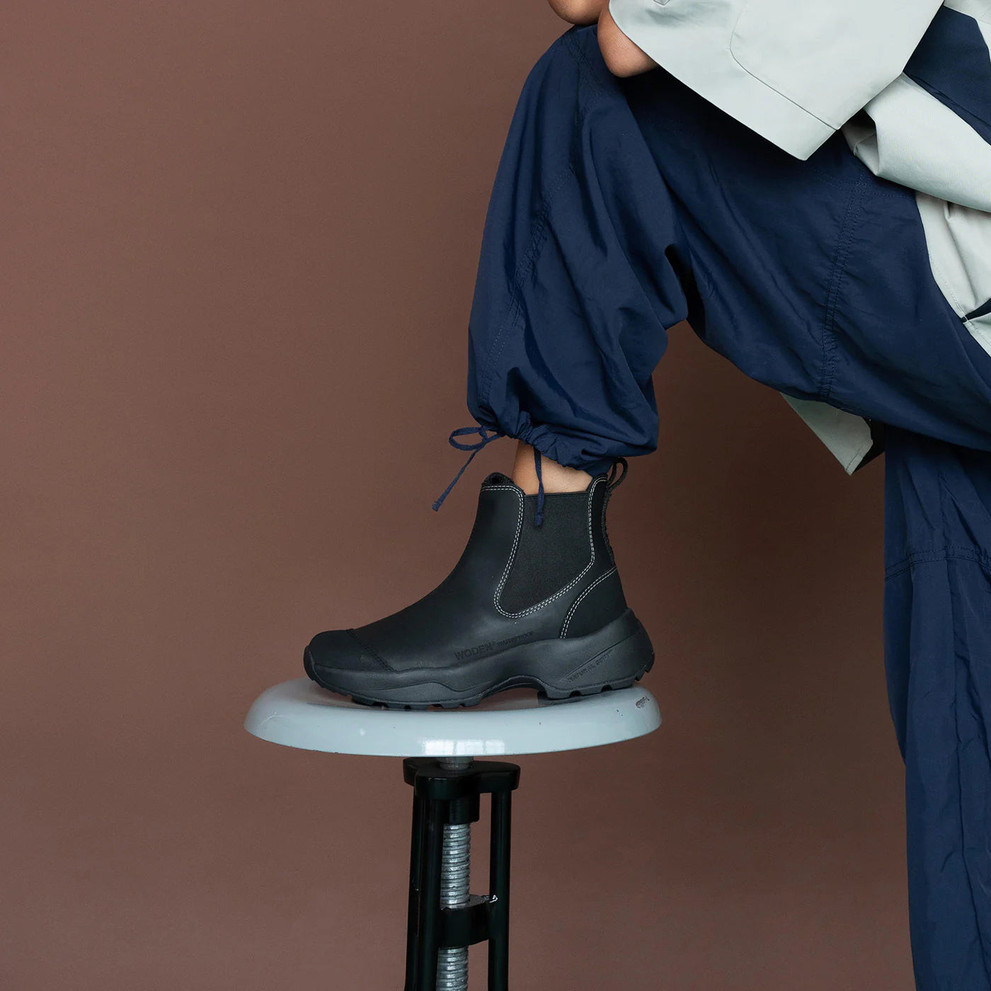 Model view of Woden Siri Waterproof Pull On Boot for women.