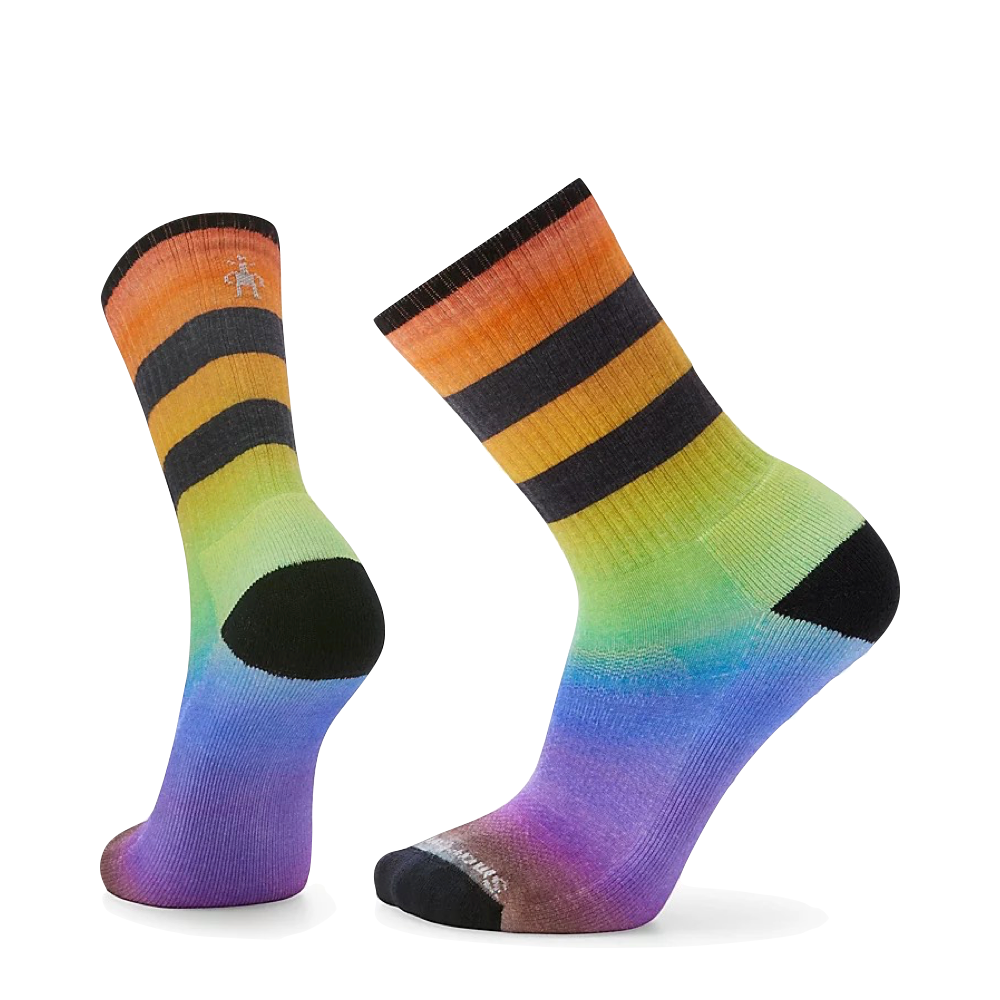 Side (left) view of Smartwool Athletic Pride Rainbow Print Crew socks for men.