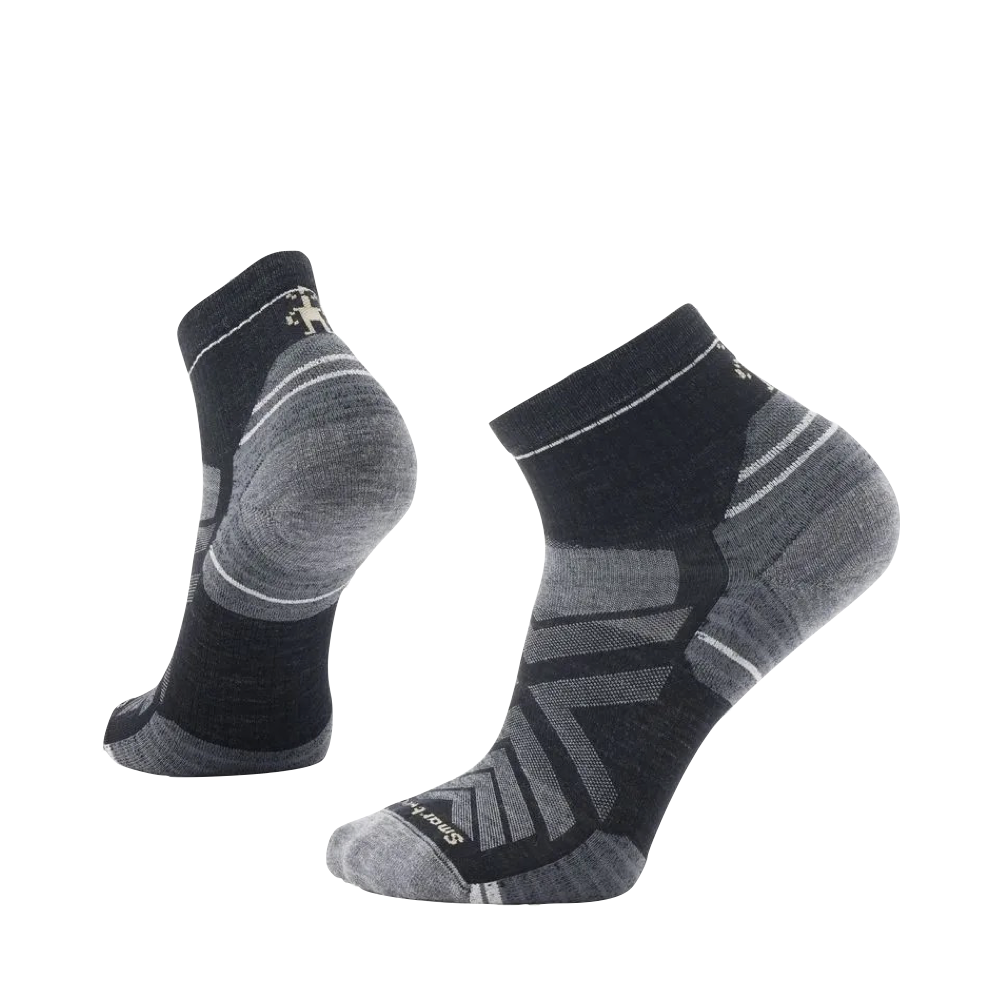 Side (left) and bottom view of Smartwool Hike Targeted Cushion Ankle Socks for men.