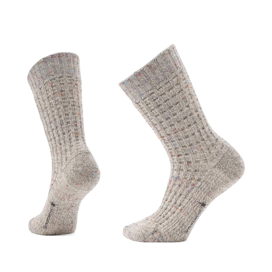 Side (left) and bottom view of Smartwool Everyday Cozy Waffle Press Crew Socks for women.