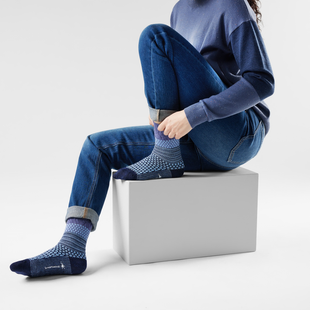 Model view of Smartwool Everyday Popcorn Cable Full Cushion Crew Socks for women.