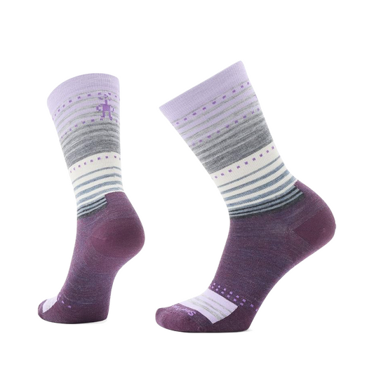 Side (left) and bottom view of Smartwool Everyday Stitch Stripe Zero Cushion Crew Socks for women.