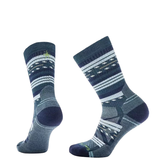 Side (left) and bottom view of Smartwool Hike Light Cushion Margarita Crew Socks for women.