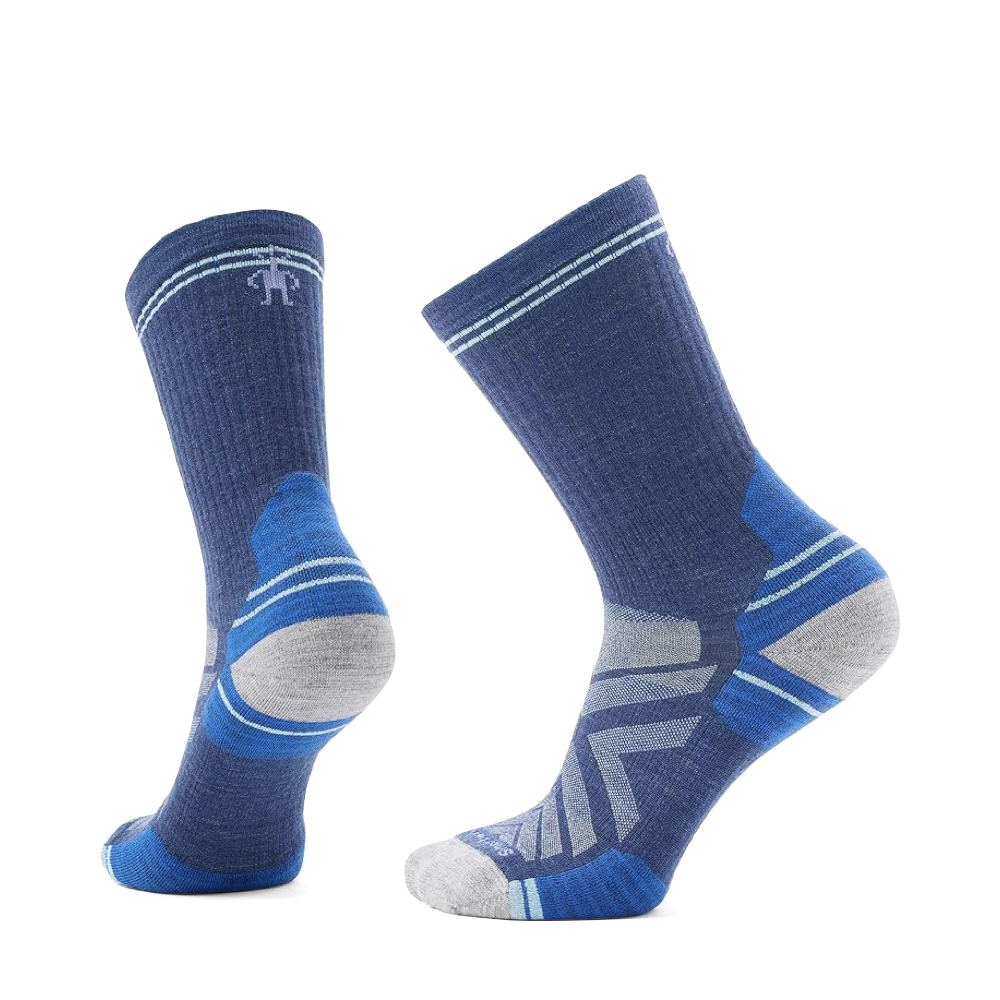Side (left) and bottom view of Smartwool Hike Targeted Cushion Crew Socks for women. 