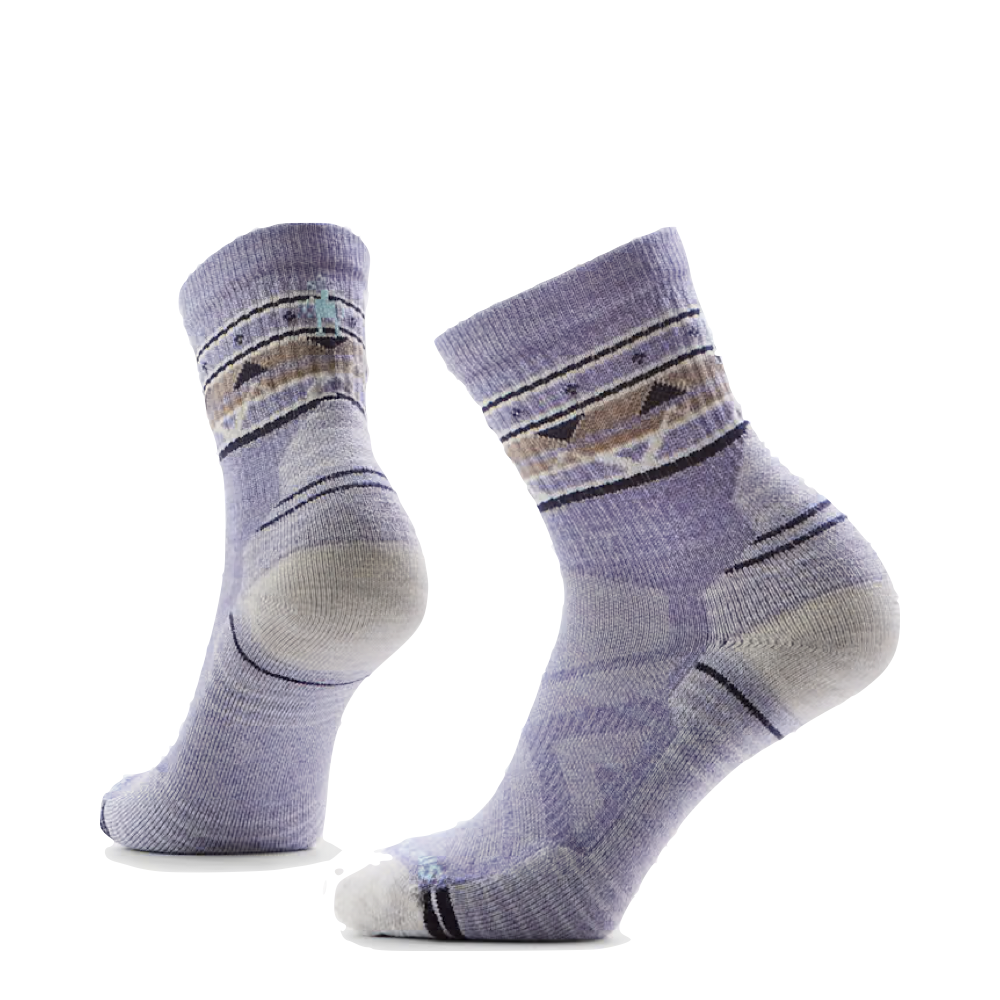 Side (left) and bottom view of Smartwool Hike Zig Zag Valley Mid Crew Socks for women.