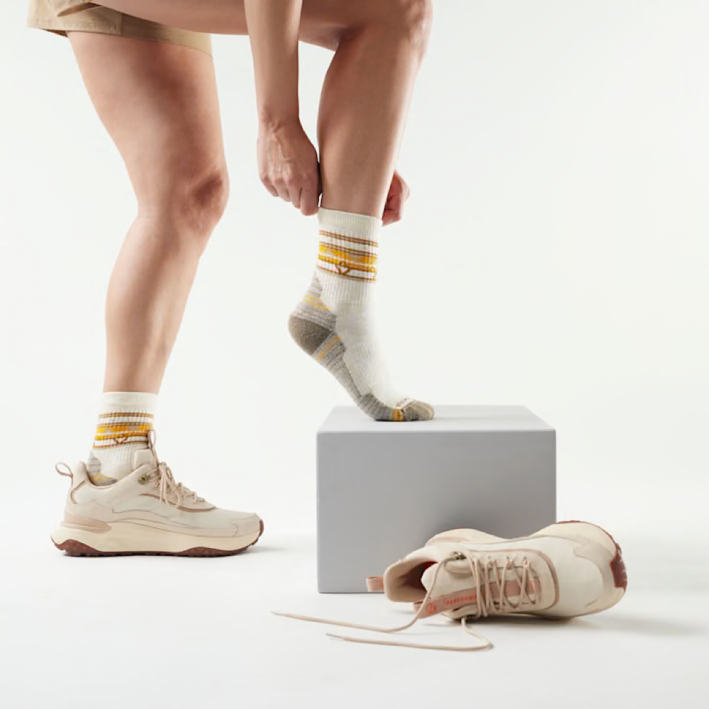 Model view of Smartwool Hike Zig Zag Valley Mid Crew Socks for women.