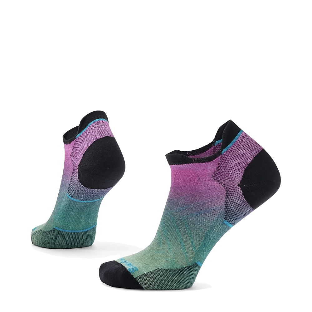 Side (left) view of Smartwool Run Zero Cushion Ombre Print Low Ankle socks for women.