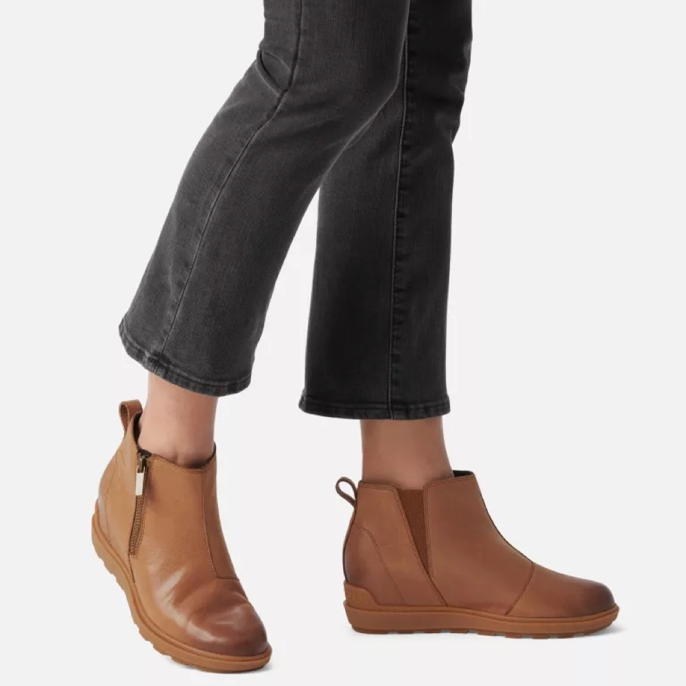 Model view of Sorel Evie 2 Zip Wedge Boot for women.