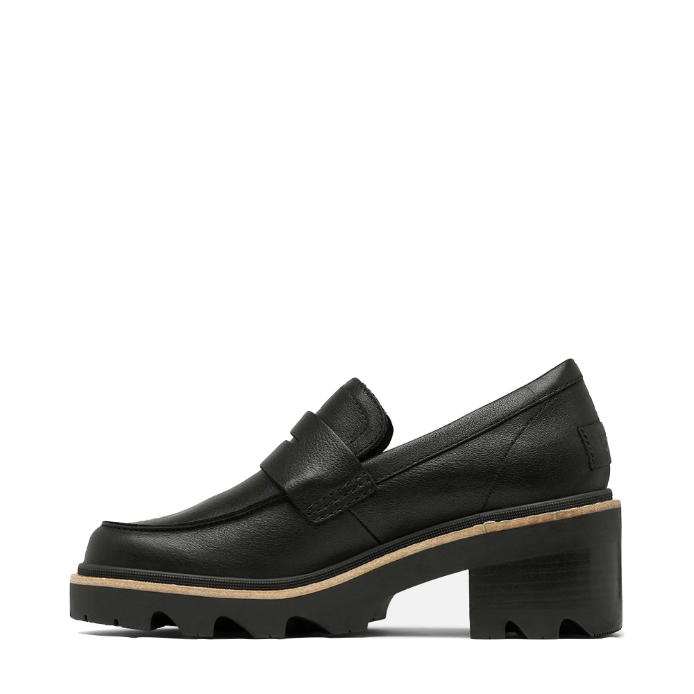 Side (left) view of Sorel Joan Now City Leather Heeled Loafer for women.